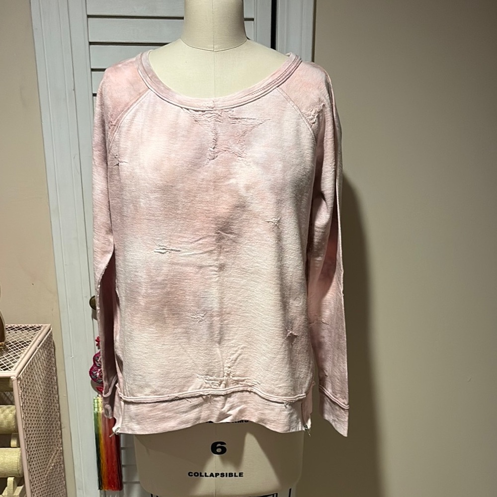 Pink Tie-Dye Long Sleeve french terry lightweight sweatshirt with star pattern